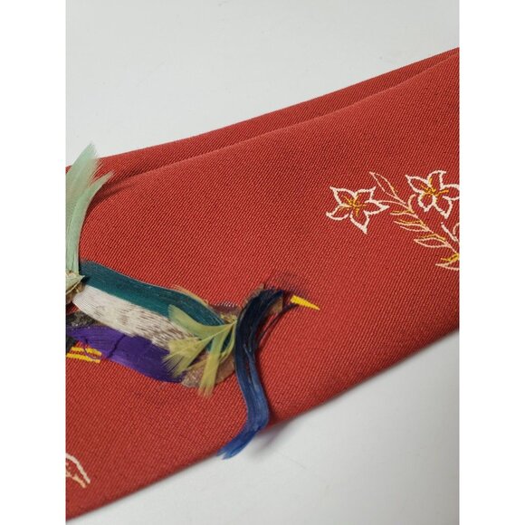 Vintage Unique Handpainted Tie Red Feather Peacock Crafted Necktie Super Chief - Picture 8 of 9